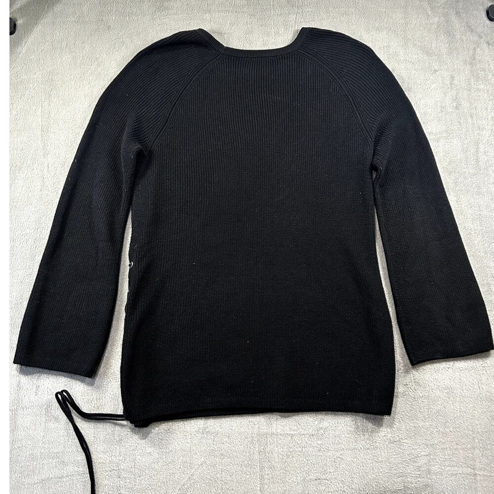 Elliott Lauren Sweater Women Black Ribbed Knit Lace Up Side Crewneck Size Large - Picture 2 of 7